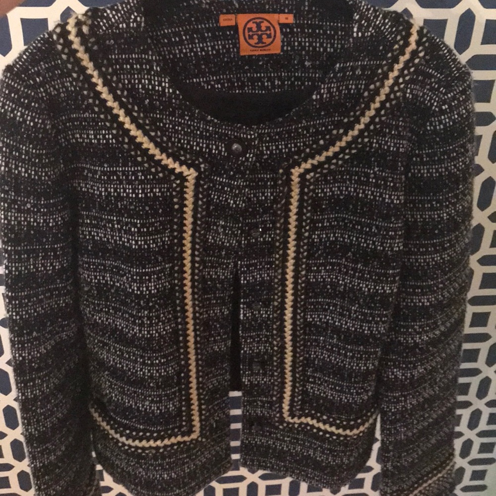 Tory Burch Black and Cream Tweed Jacket